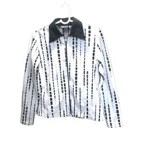 Ravel Black & White Geometric Print Jacket | Retro Mod Style Zip Front Top M